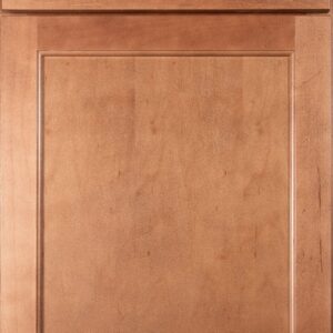 Close-up of a wooden kitchen cabinet door with a simple design.