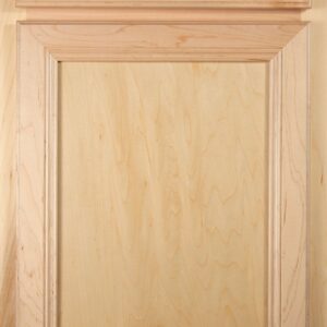 Natural wood kitchen cabinet door with raised panel design.