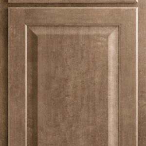 Elegant brown kitchen cabinet door with detailed molding.